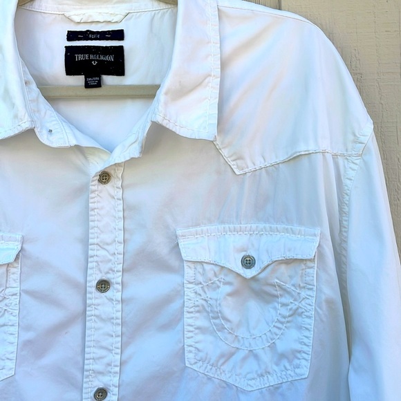 True Religion Slim Fit Button Up Shirt Size 3XL White Western Long Sleeve - Picture 4 of 16